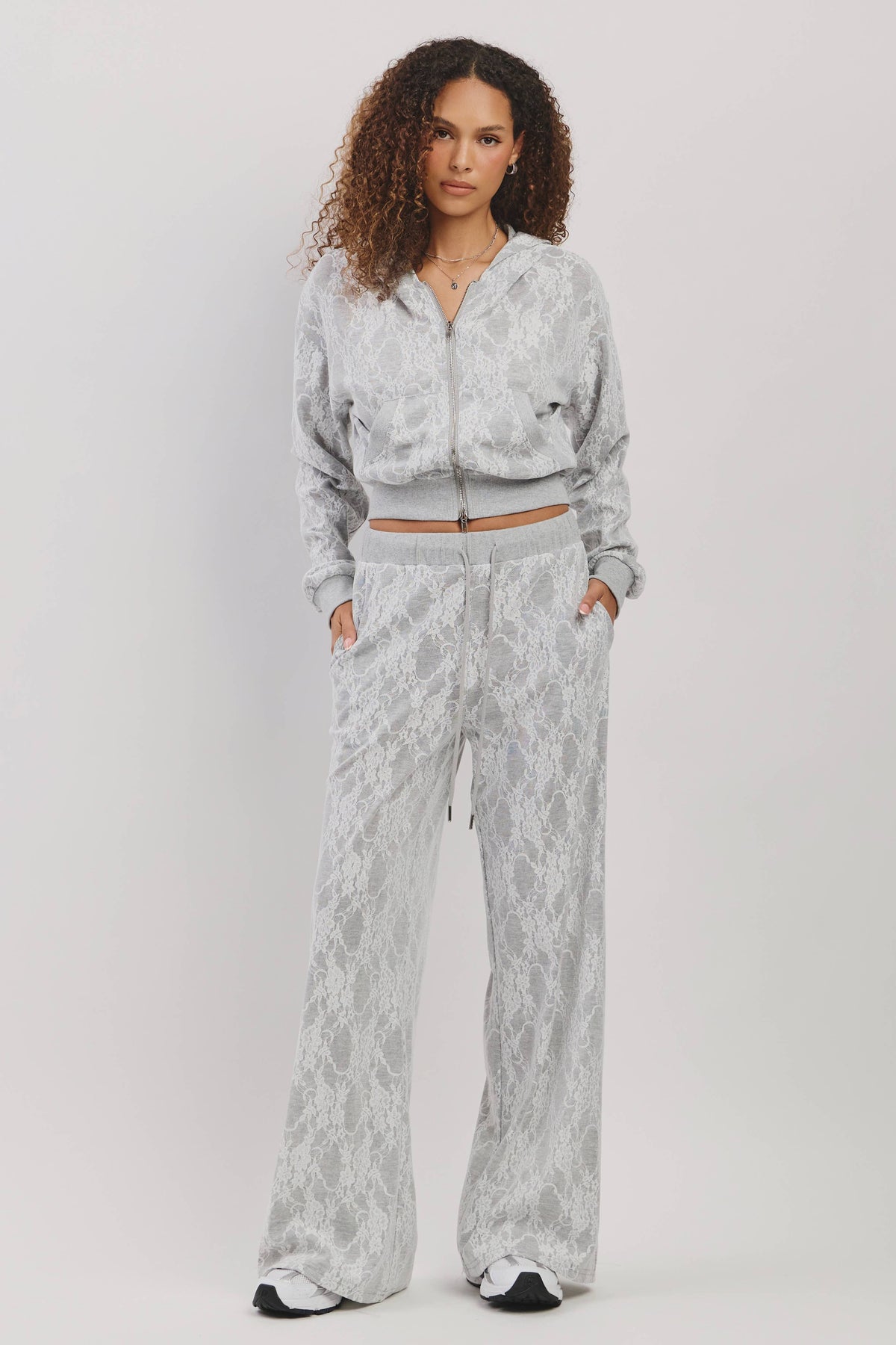 Lace french terry zip up hoodie