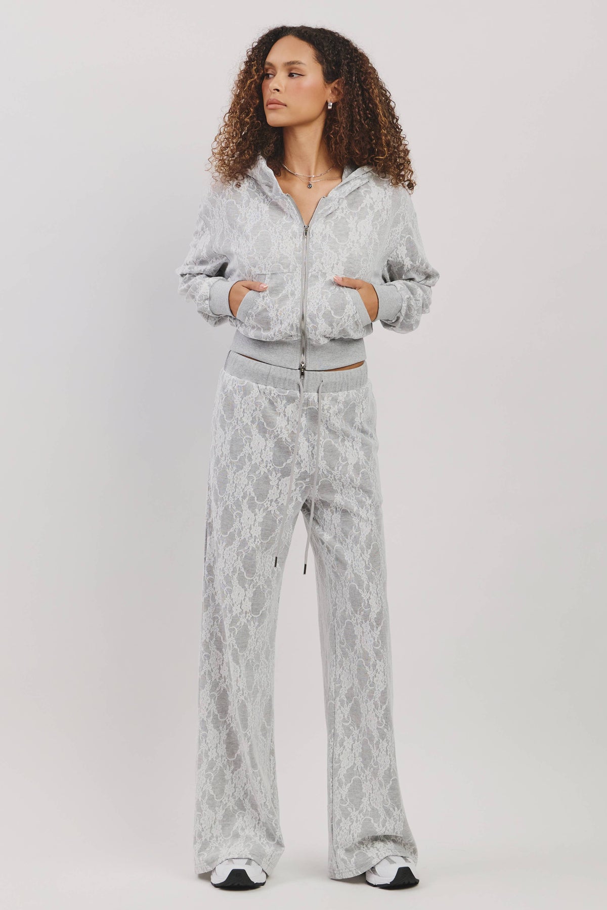 Lace french terry zip up hoodie