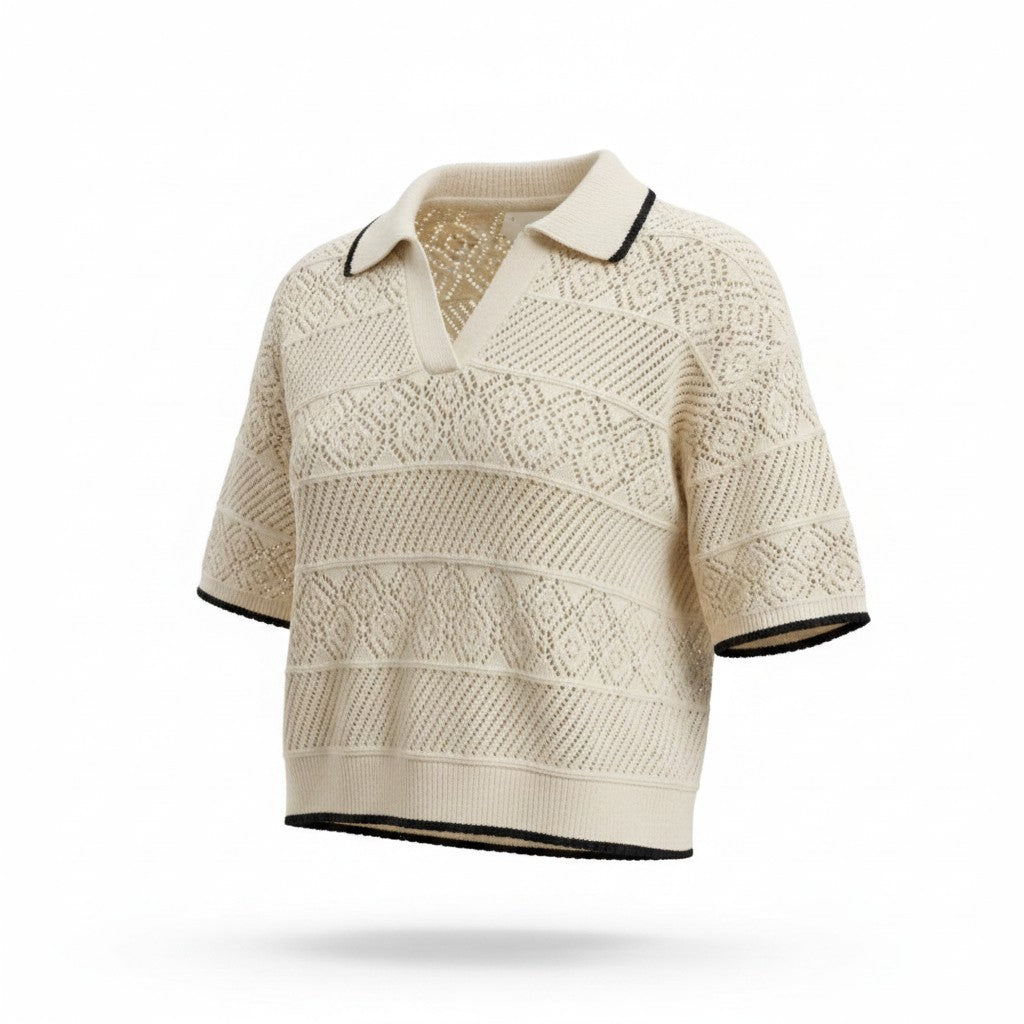 Denman Crochet Polo Sweater