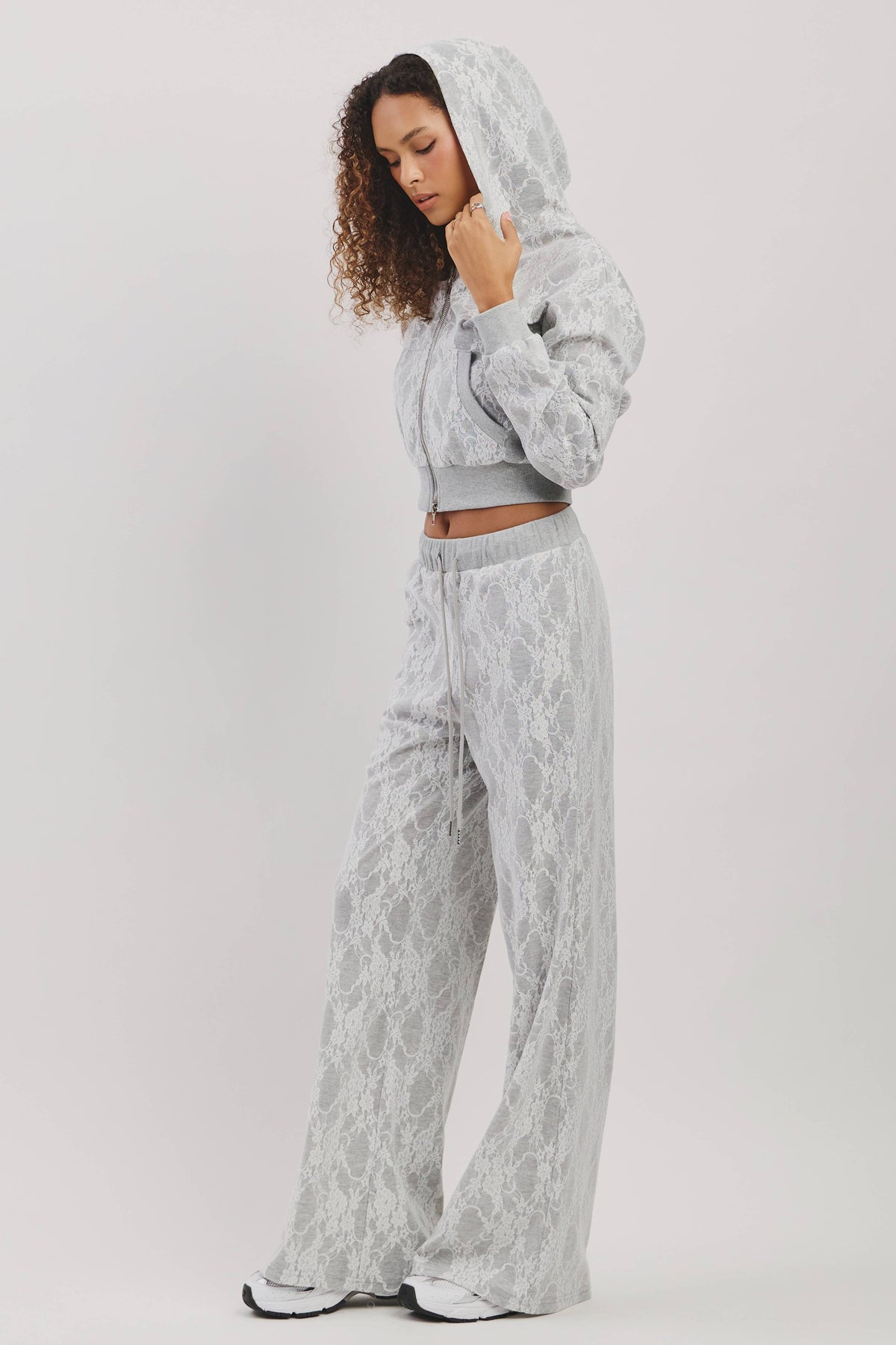 Lace french terry zip up hoodie