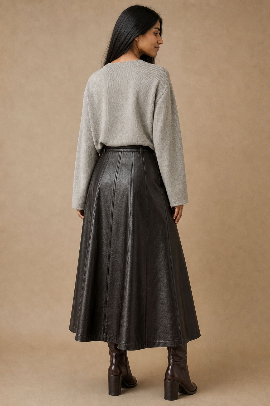 Faux Leather Long Skirt