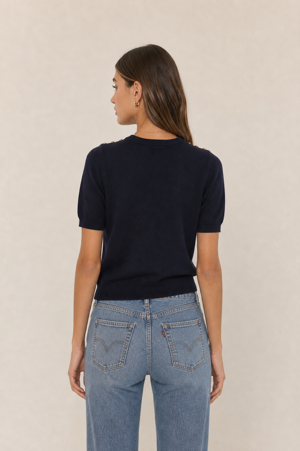 Button Short Sleeve Sweater