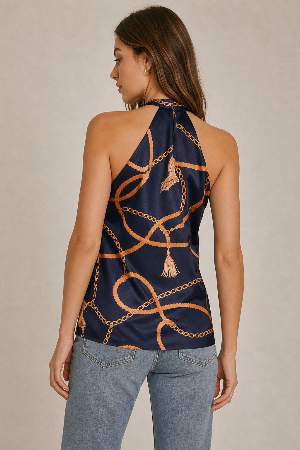 Chain Cowl Neck Top  Multi