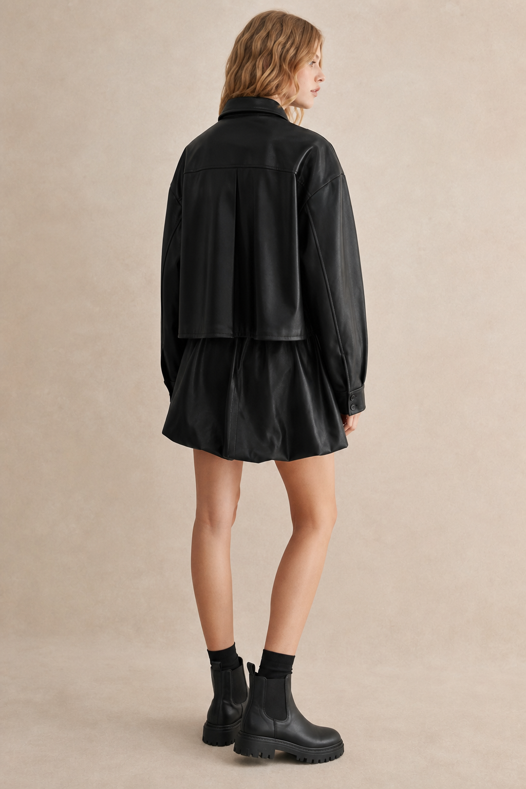 Faux Leather Button Down Shirt