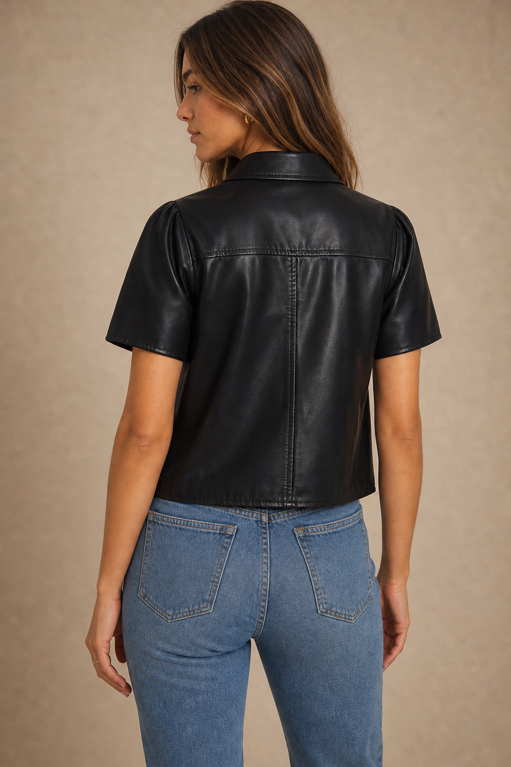 Short Sleeve Faux Leather Jacket