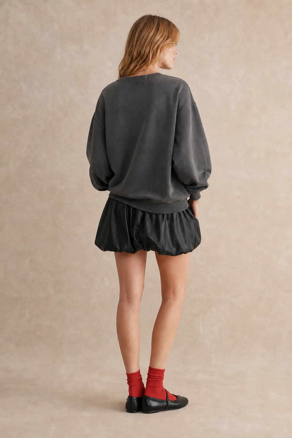 Faux Leather Balloon Skirt