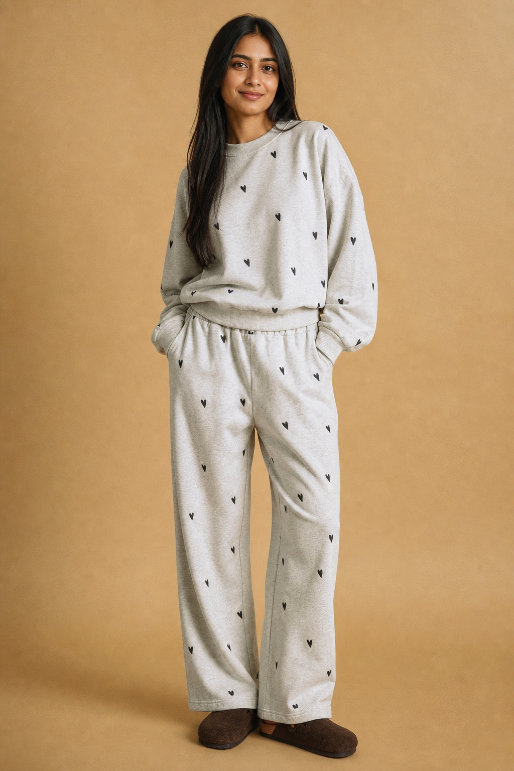 Heart Embroidered Sweat Pants