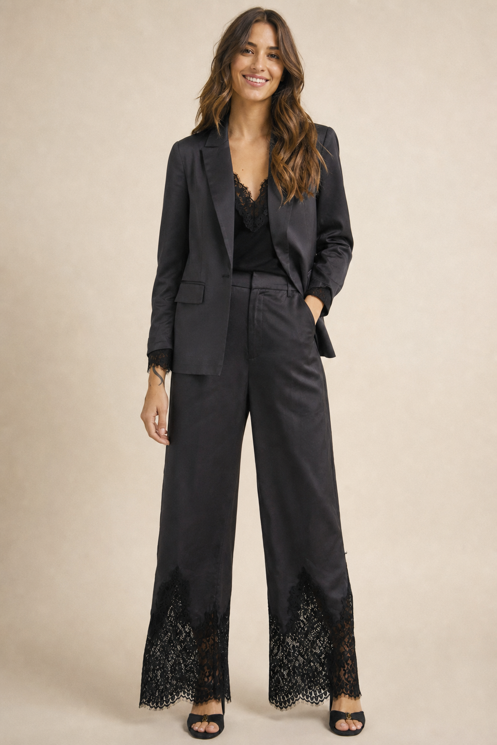 Satin Pants With Lace