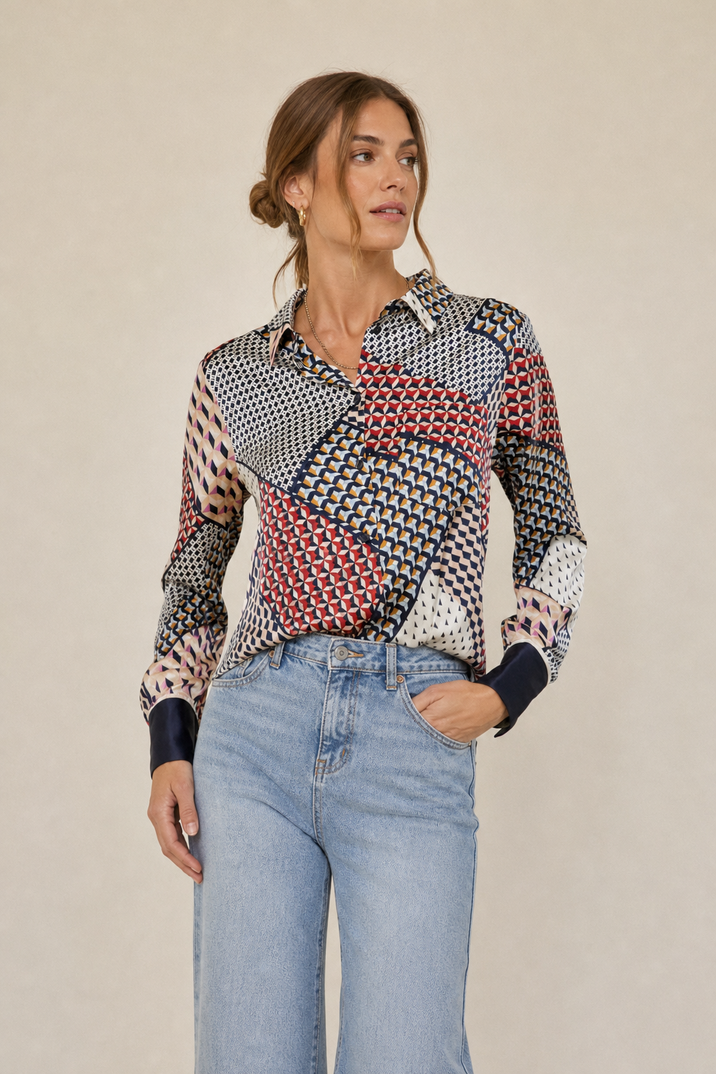 Patchwork Silk Button Down