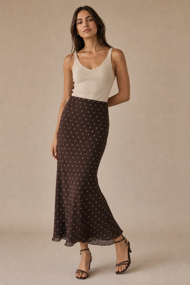 Eda Polka Dot Mesh Midi Skirt