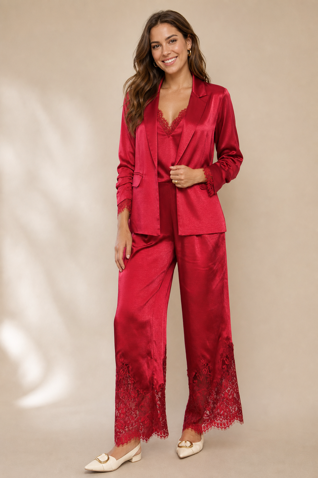 Satin Pants With Lace
