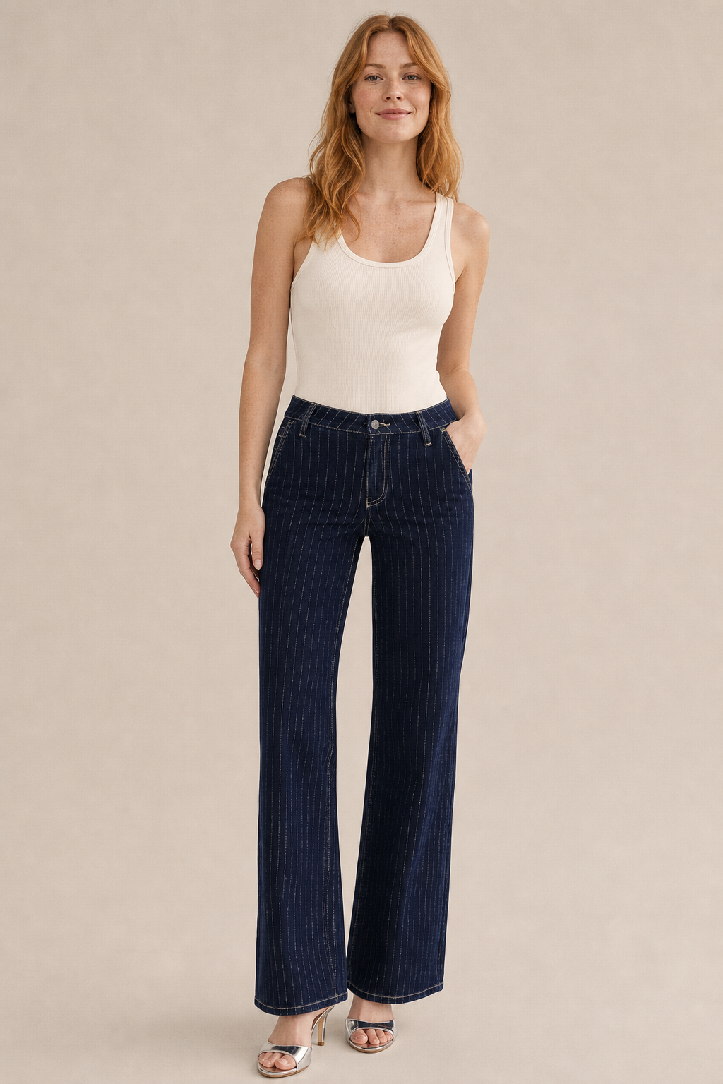 Stripe Mid-rise Denim