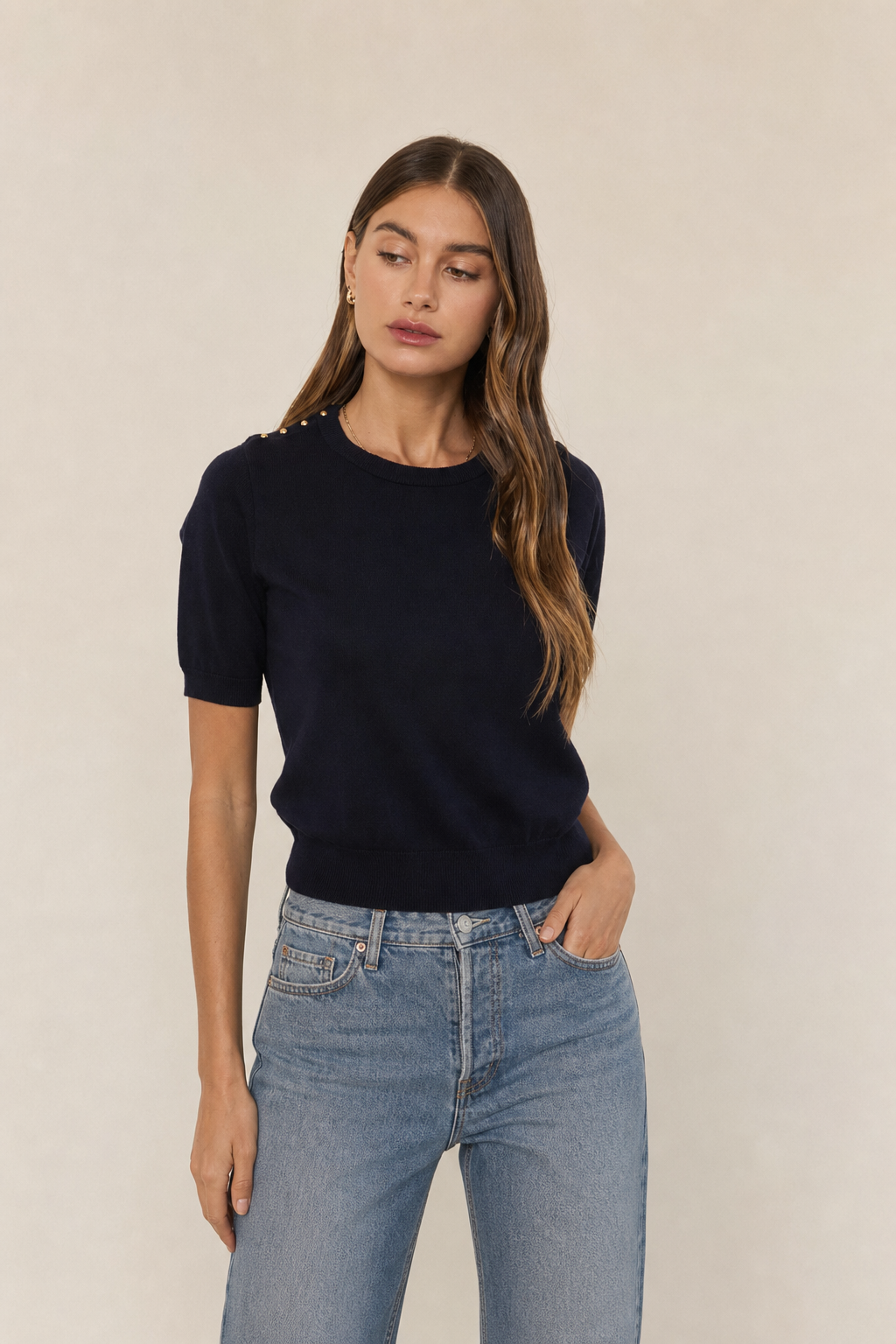 Button Short Sleeve Sweater