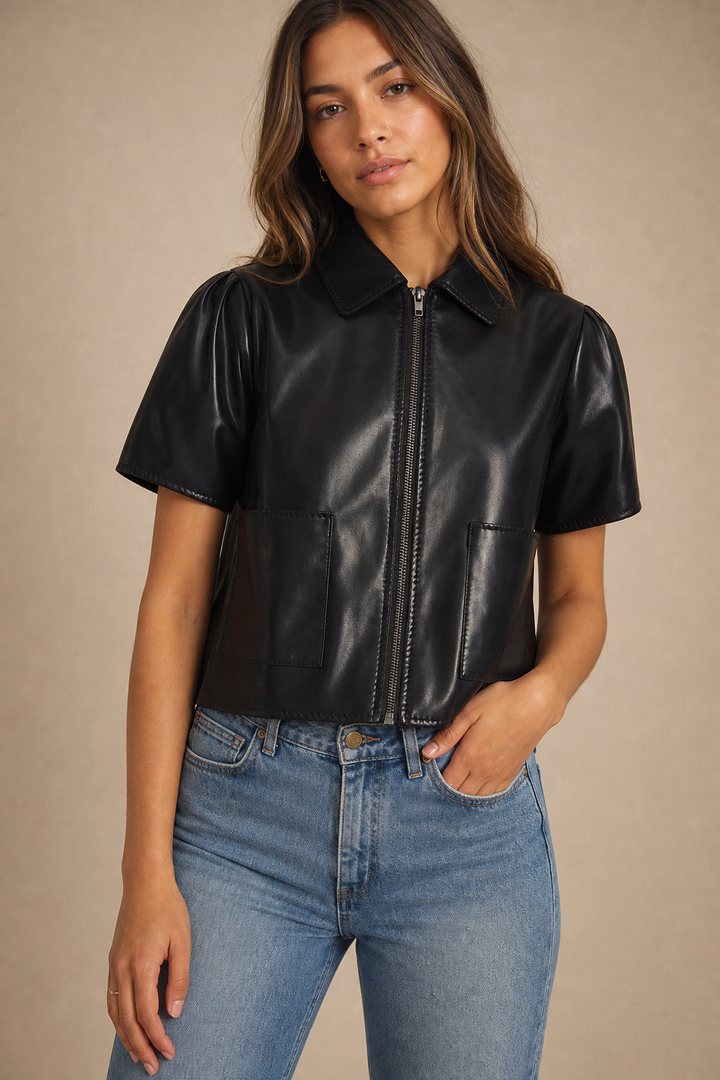 Short Sleeve Faux Leather Jacket