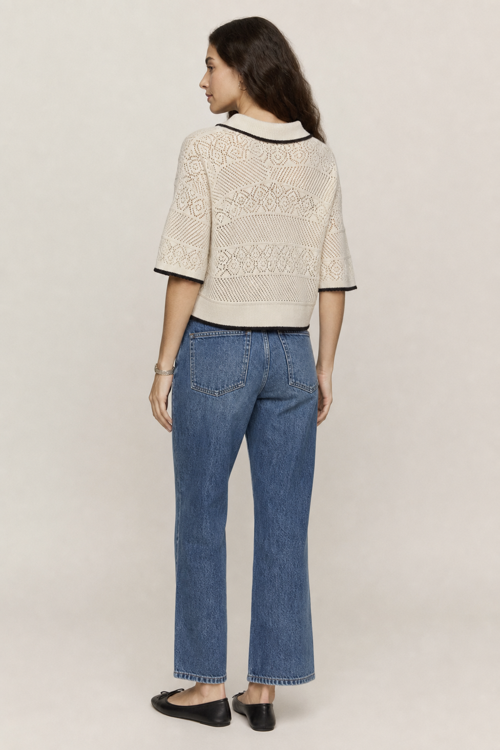 Denman Crochet Polo Sweater