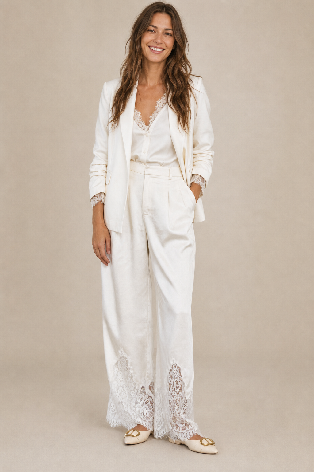 Satin Pants With Lace