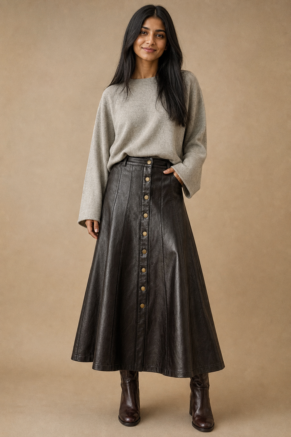 Faux Leather Long Skirt