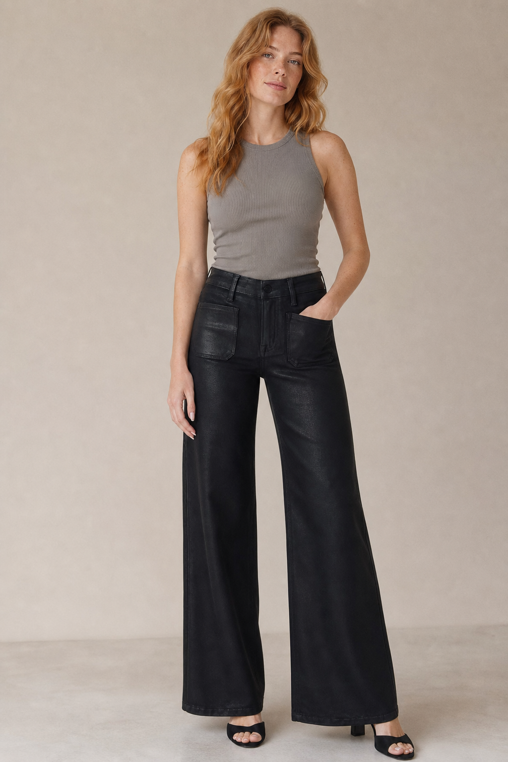 Coated Wide Leg Denim