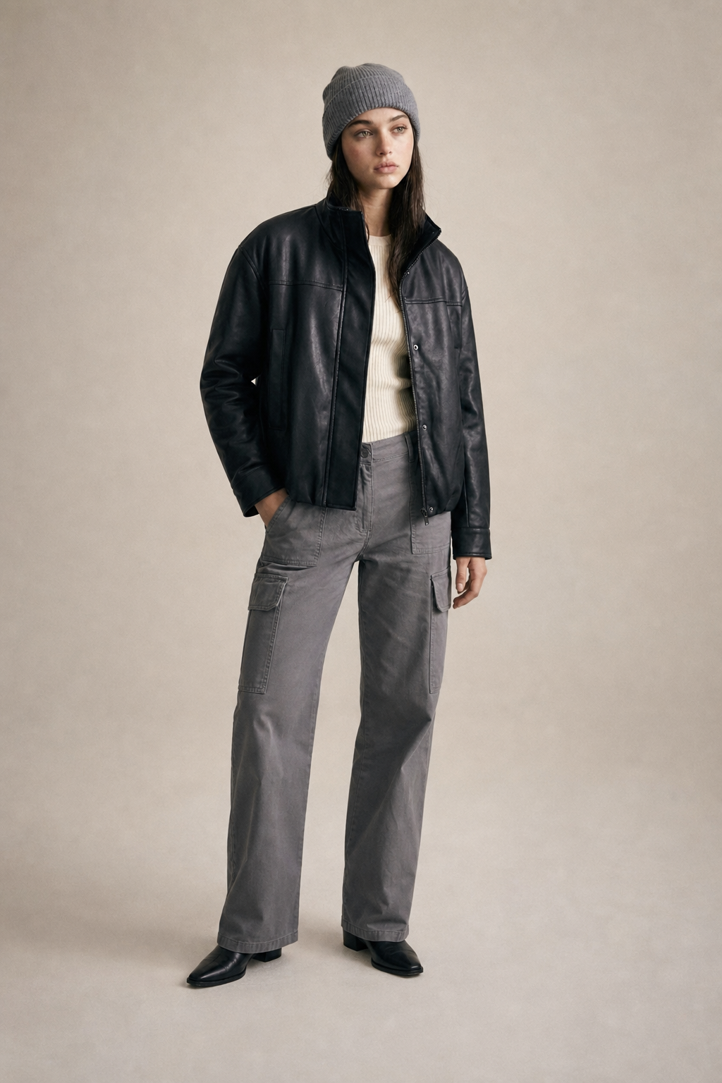 Faux Leather Bomber