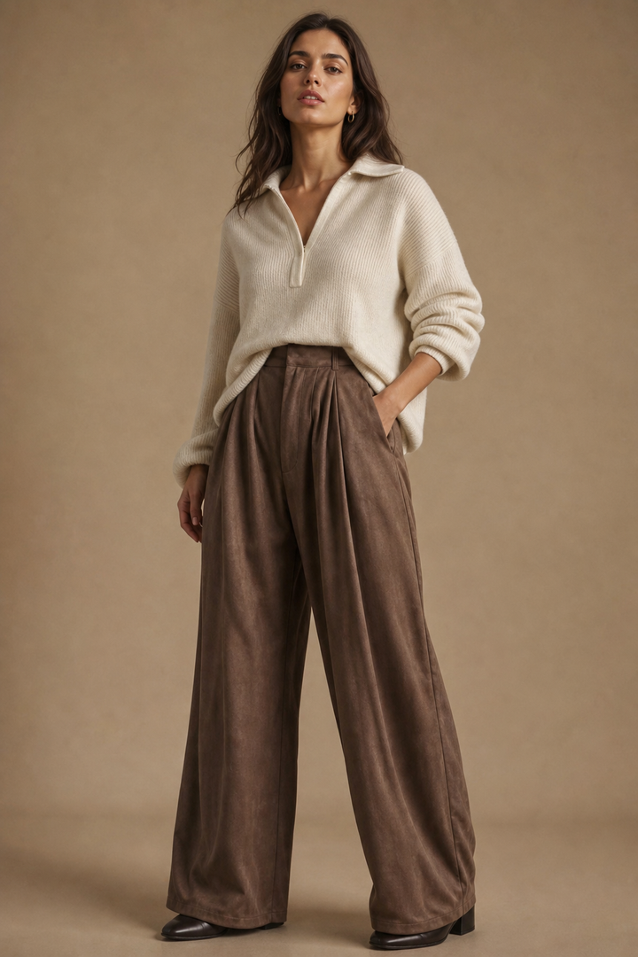 Suede Pleated Pants