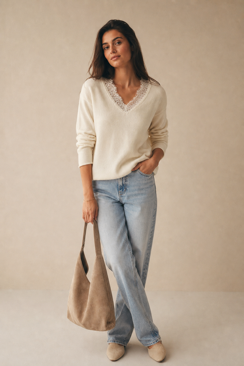 Lace Contrast Sweater