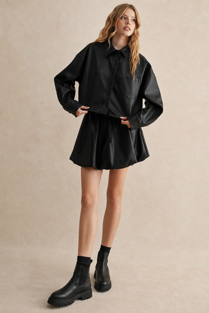 Faux Leather Button Down Shirt