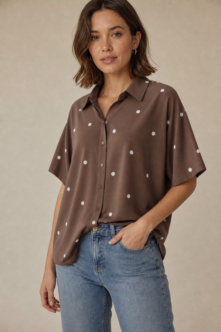 Mari Button Up Dot Top