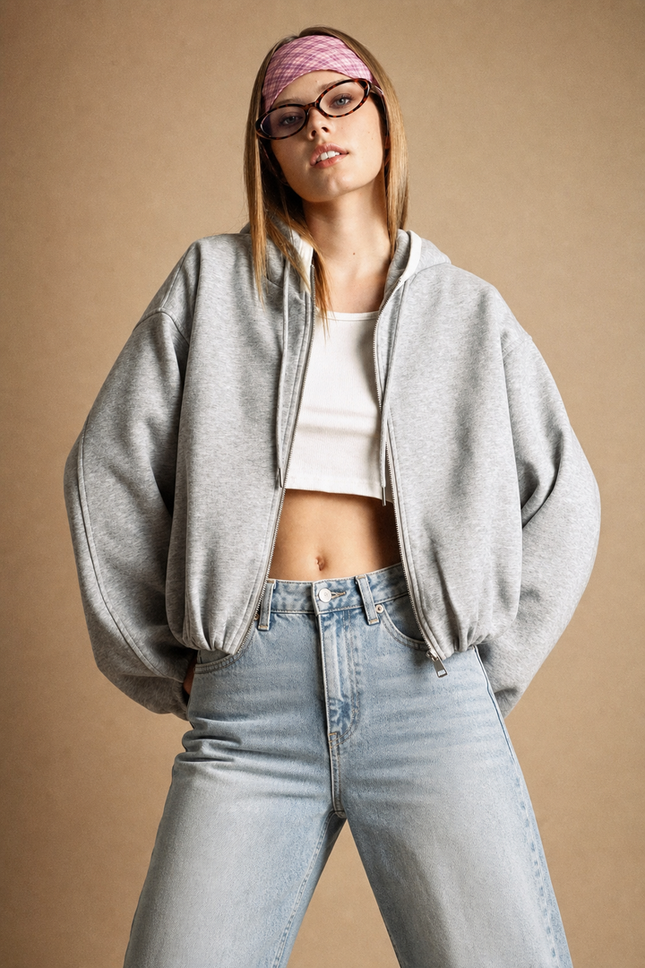 Bubble Hem Zip-up Jacket
