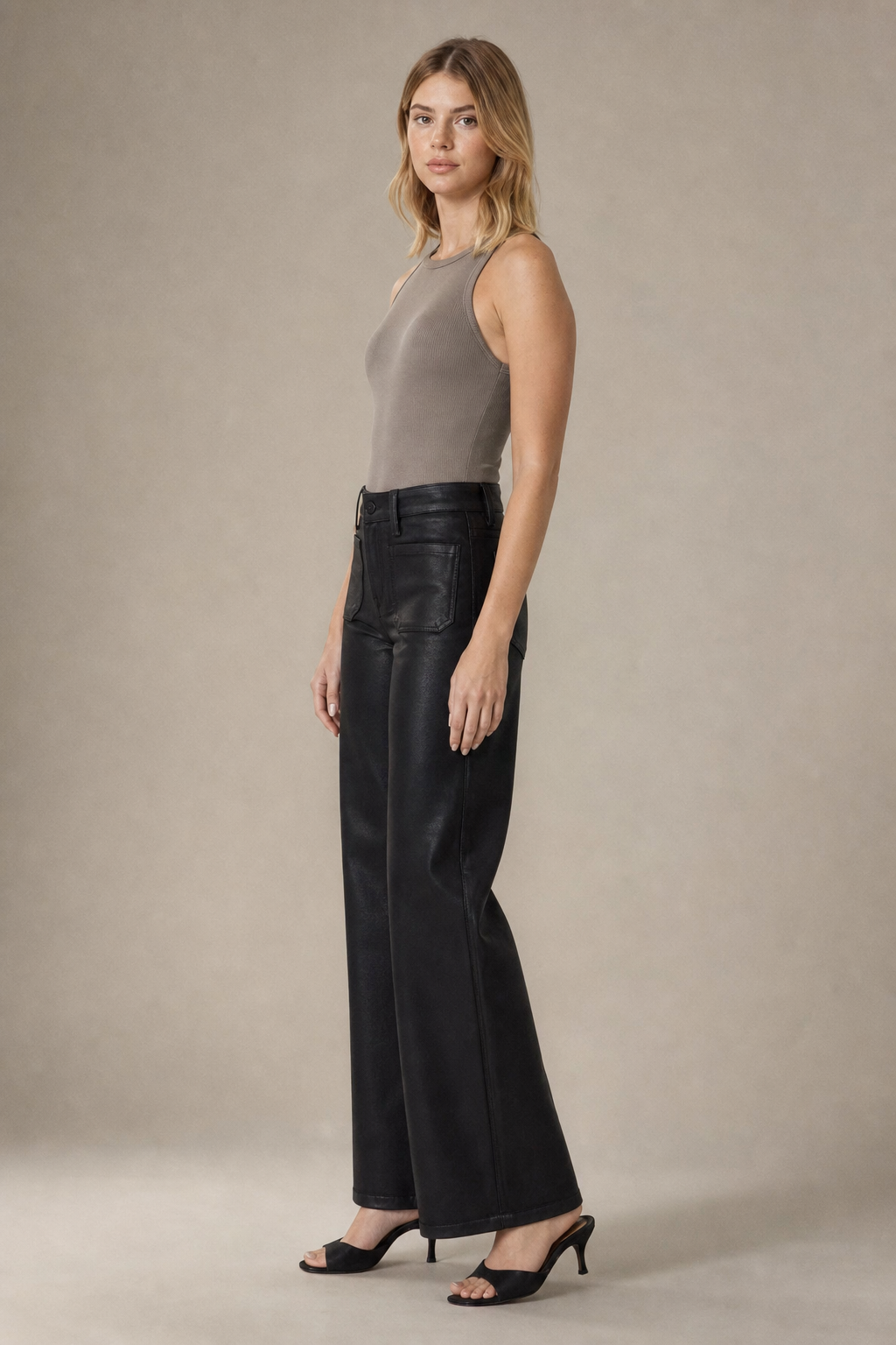 Coated Wide Leg Denim