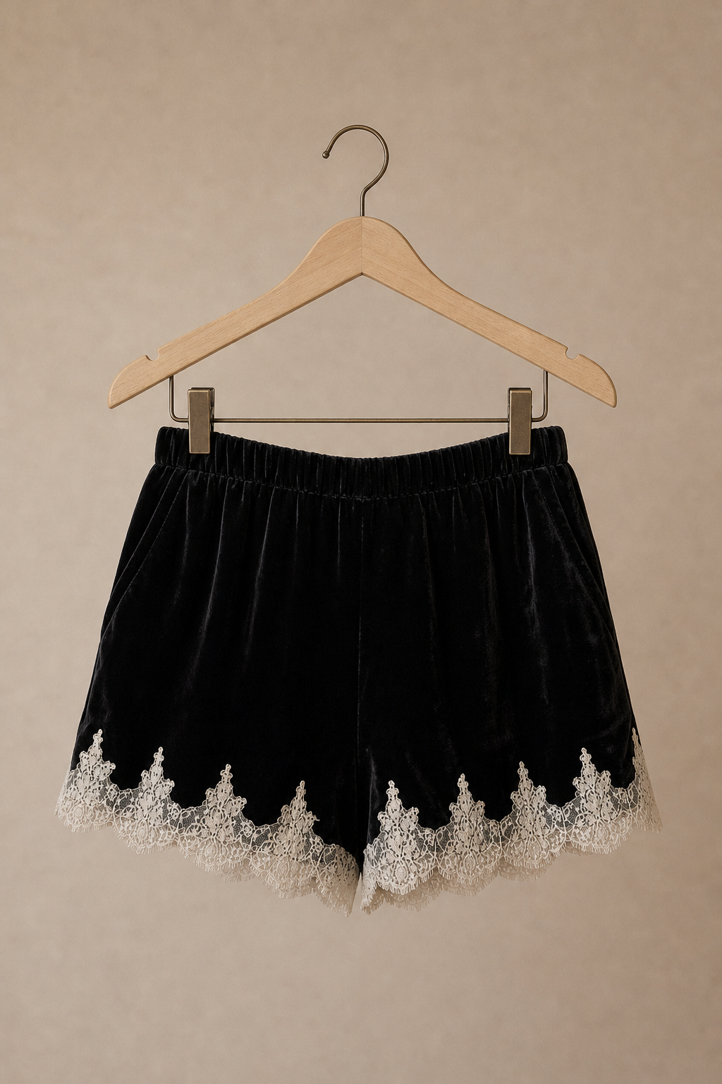 Lace Trim Velvet Shorts
