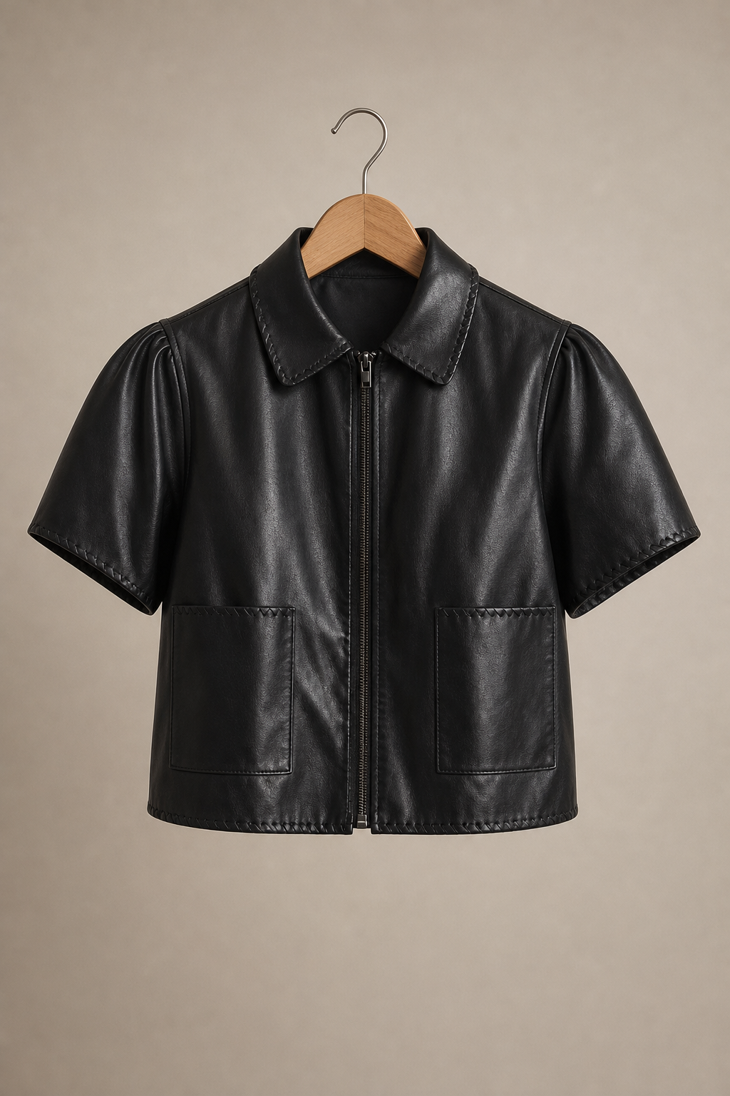 Short Sleeve Faux Leather Jacket