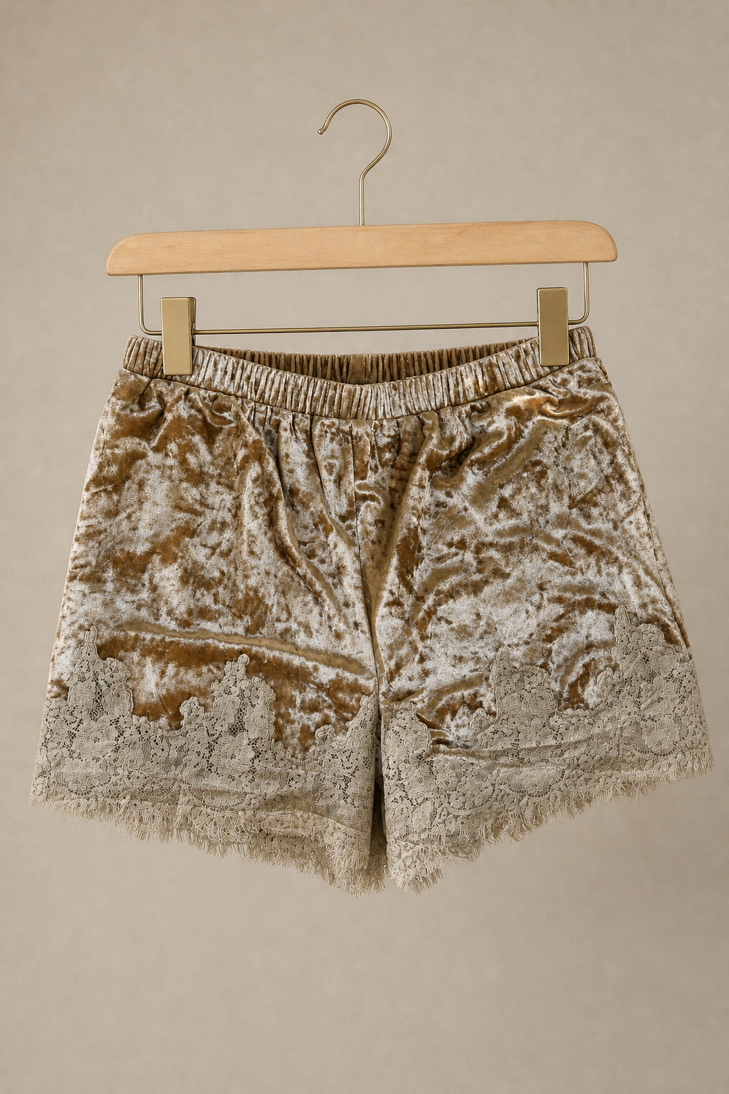 Lace Trim Velvet Shorts