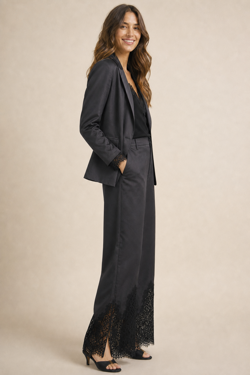 Satin Pants With Lace