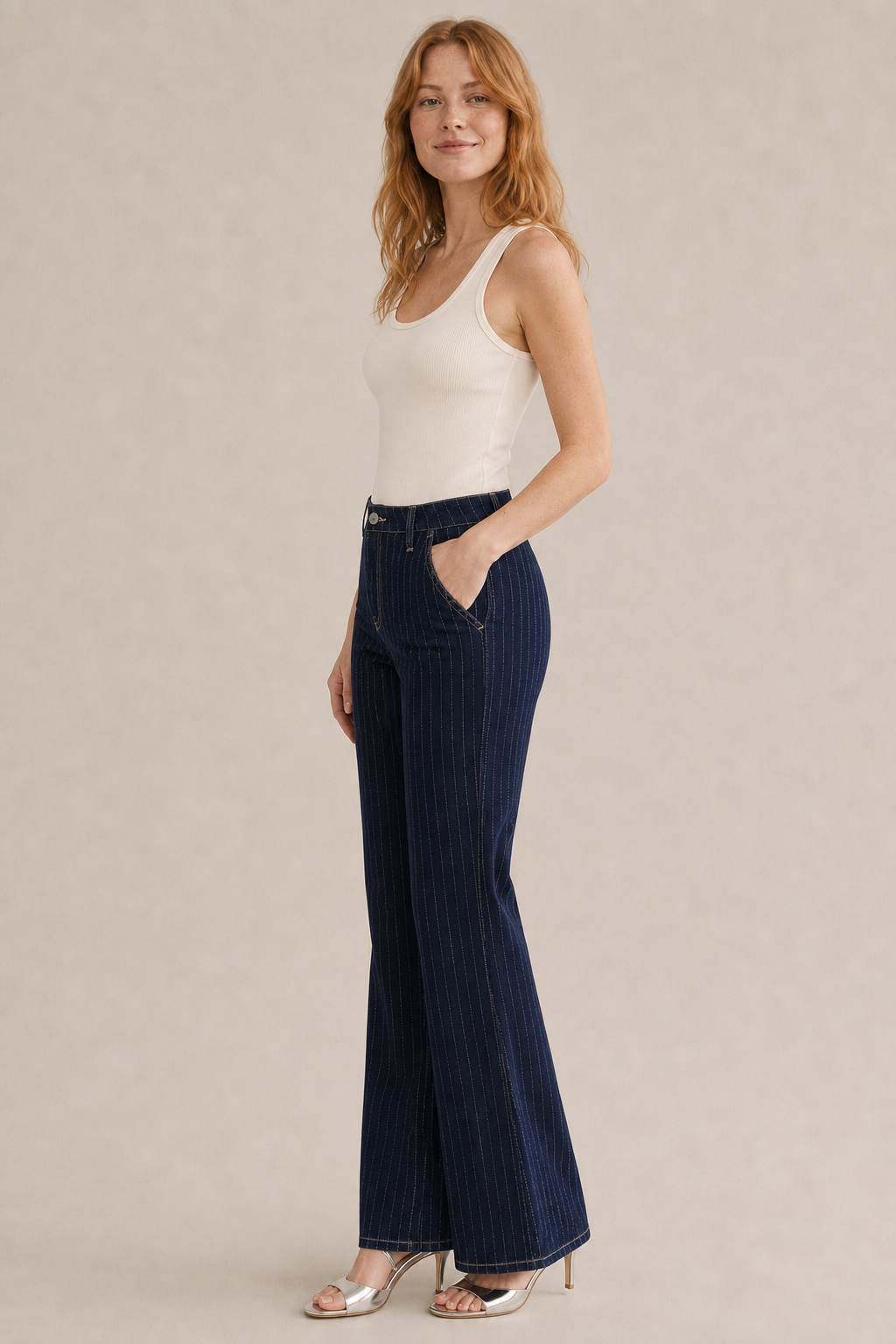Stripe Mid-rise Denim