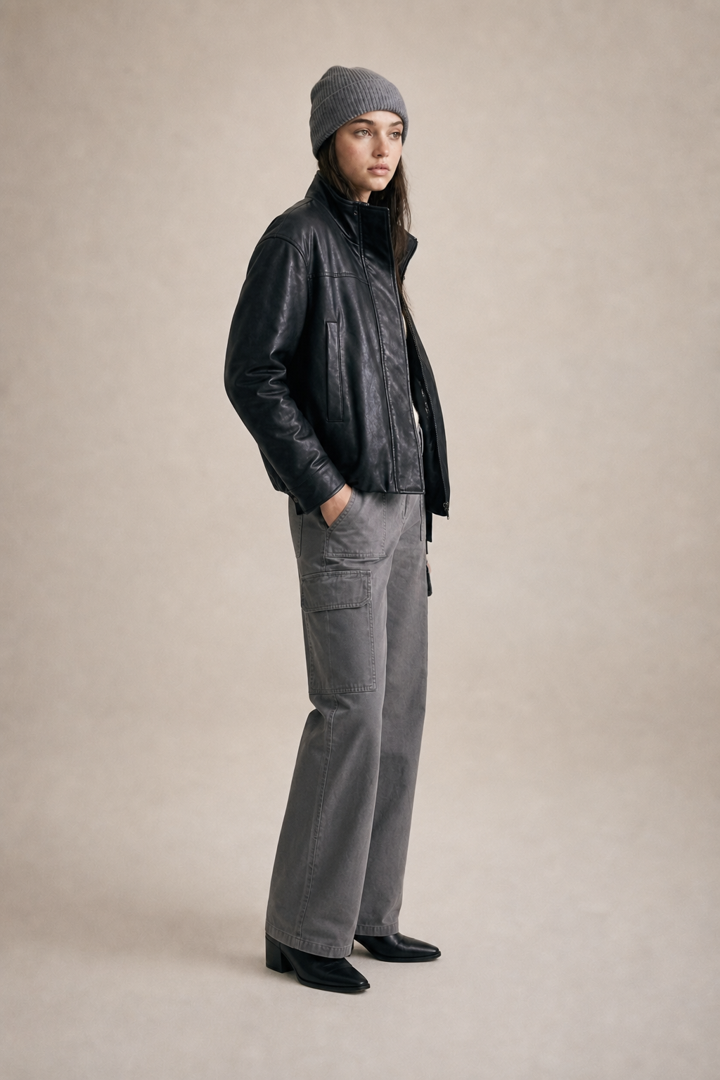Faux Leather Bomber