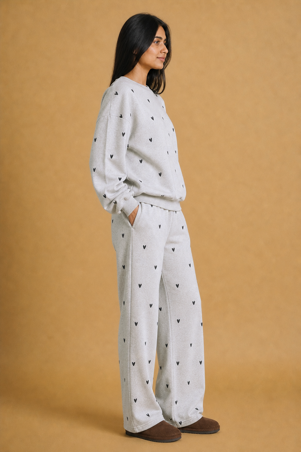 Heart Embroidered Sweat Pants