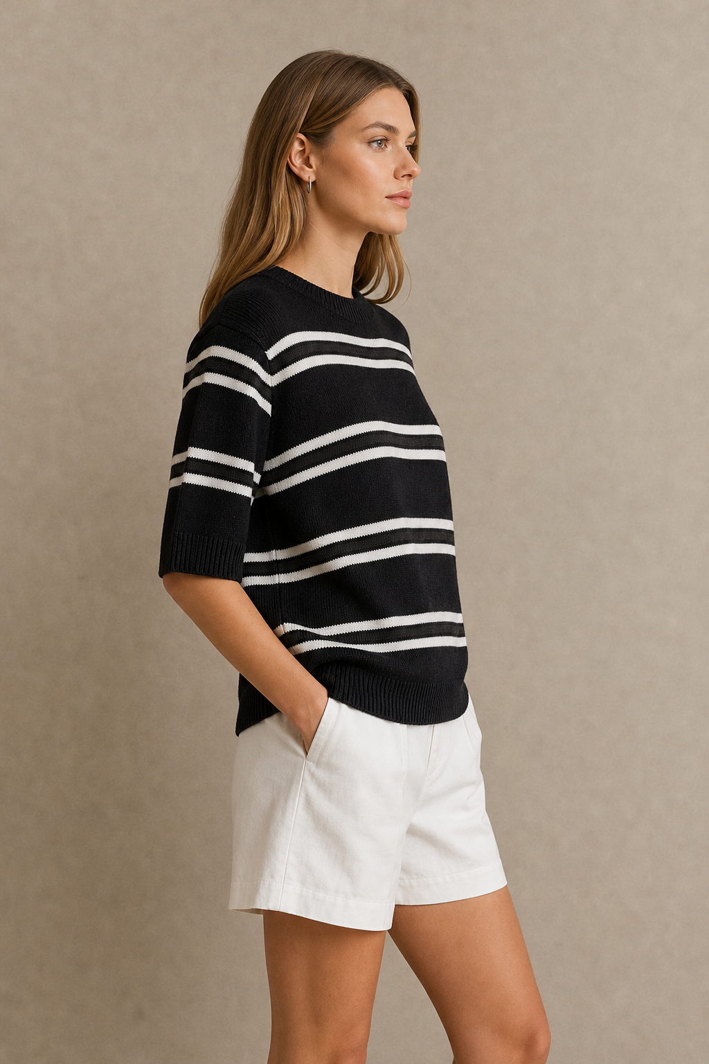 Stripe Short sleeve Sweater
