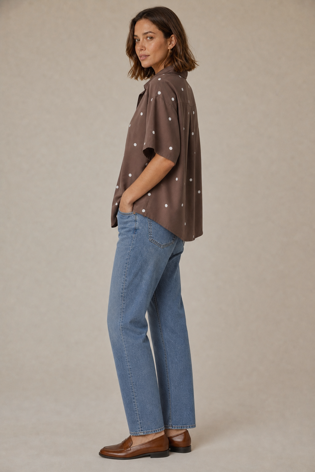 Mari Button Up Dot Top