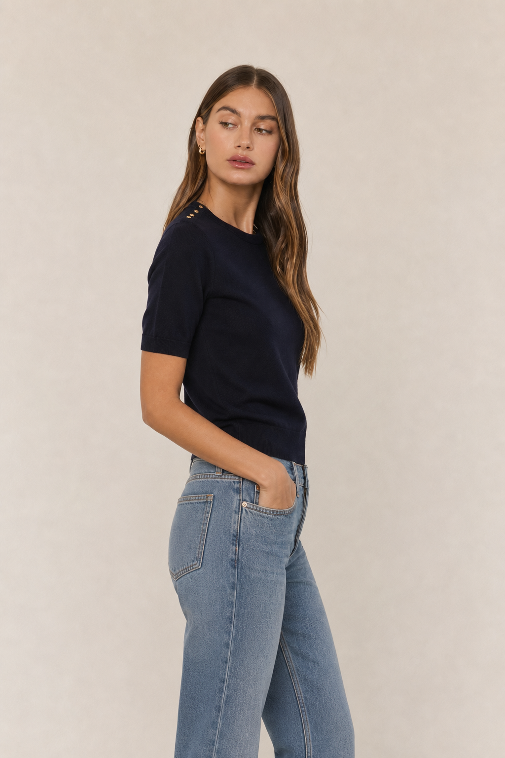 Button Short Sleeve Sweater