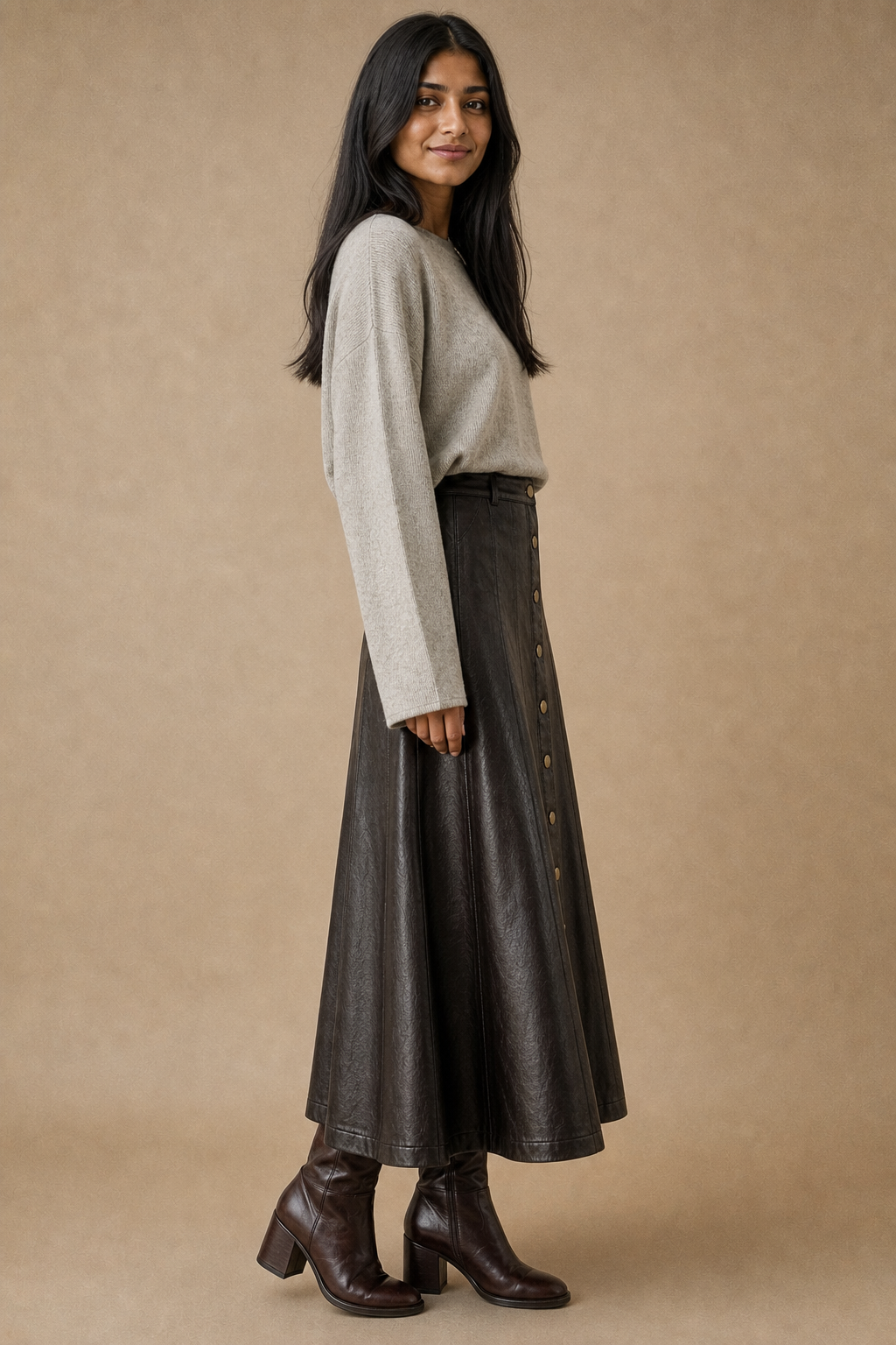 Faux Leather Long Skirt