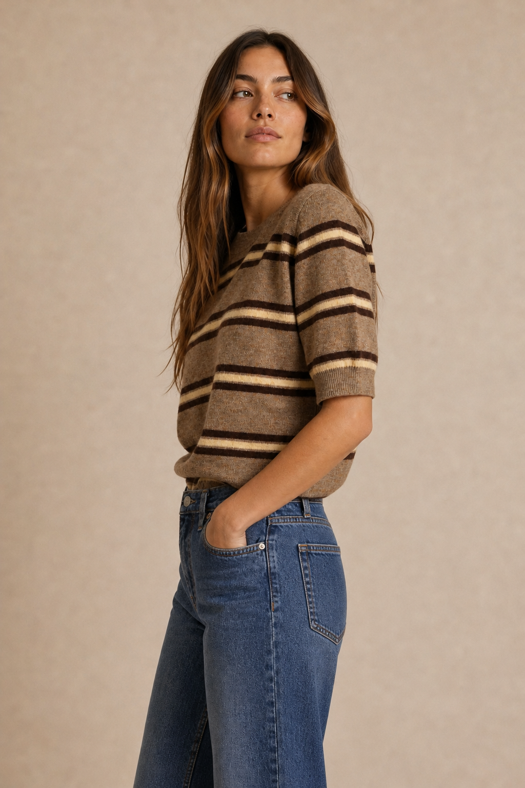 Stripe Short sleeve Sweater