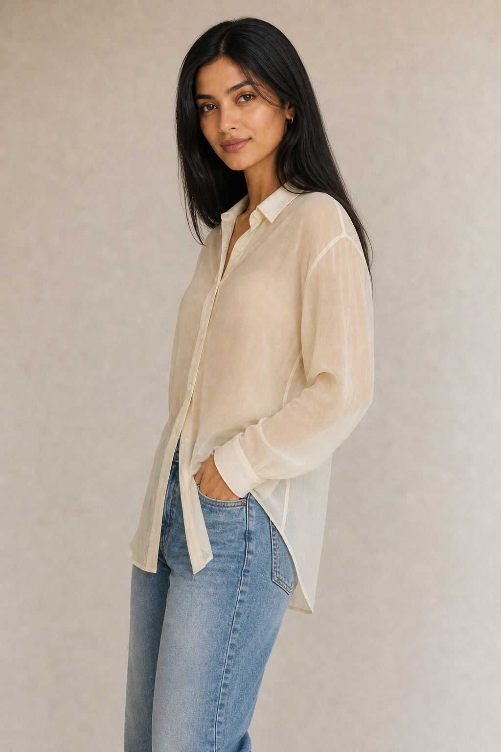 Organza Silky Button Up