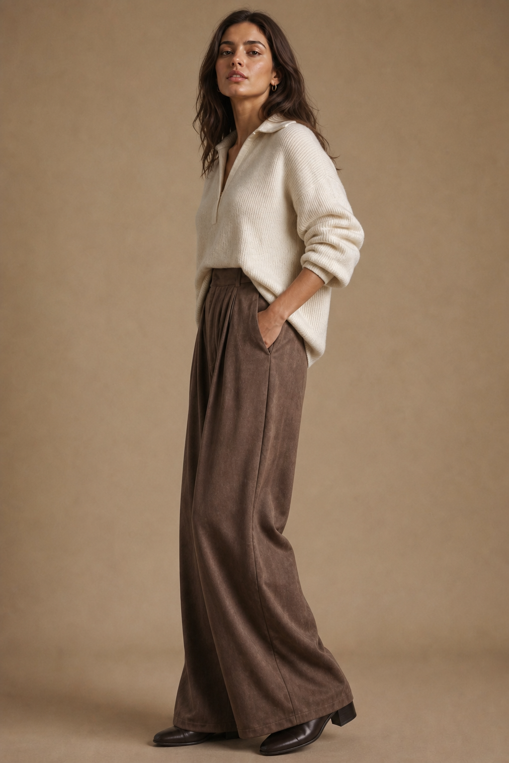 Suede Pleated Pants